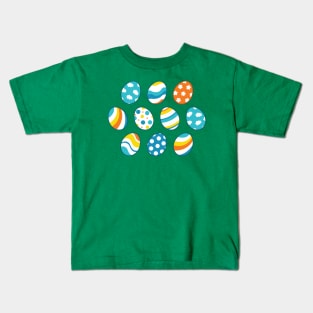 Egg Pattern | Blue Yellow Orange | Stripes Clouds Flowers Dots | Green Kids T-Shirt